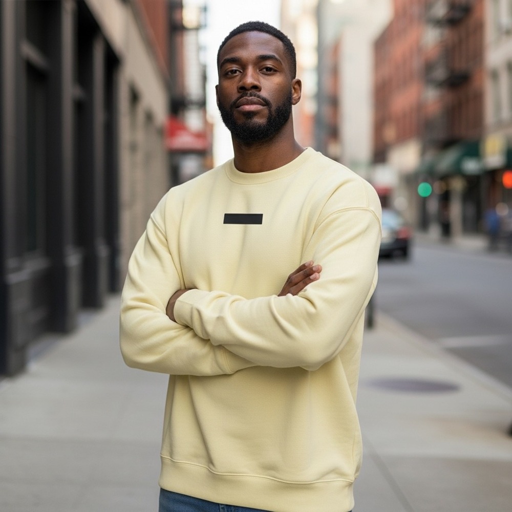 FEAR OF GOD Essentials Yellow‎ Crew Neck Sweatshirt Mens XL FOG Pullover Pockets